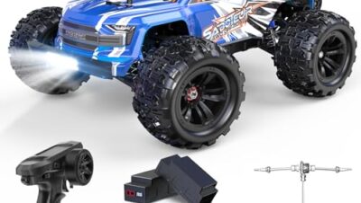 DEERC Coche RC rápido sin escobillas para Adultos, máximo 70 km/h, camión RC de Alta Velocidad 1:16 4x4 con 2 baterías Lipo, camión Monstruo RC Todo Terreno, vehículo eléctrico Todoterreno de Regalo