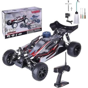 Genérico Coche RC Nitro 1/10 para adultos, 70 km/h, 2,4 G, dos velocidades, vehículo teledirigido con motor de gasolina Nitro, tracción a las cuatro ruedas, camión de hobby con motor de gasolina,Negro